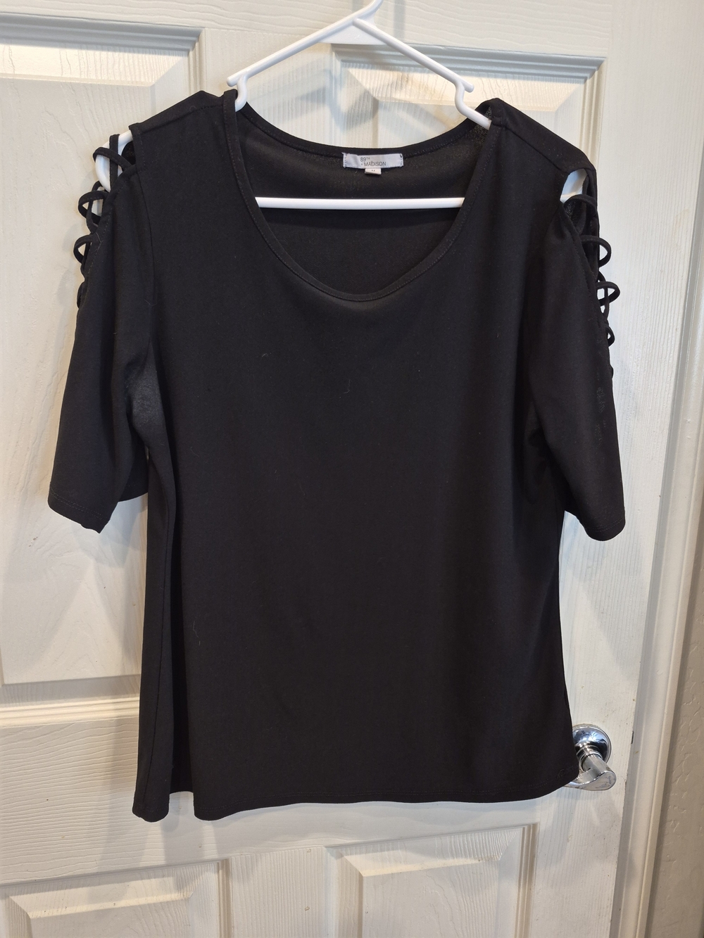 5/25 89th & Madison Black Tee with Lace-Up Sleeves